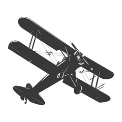 Silhouette Biplane Aircraft black color only