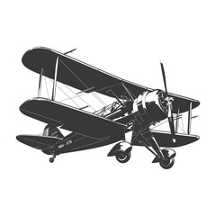 Silhouette Biplane Aircraft black color only