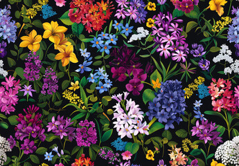 Colorful floral pattern on black background