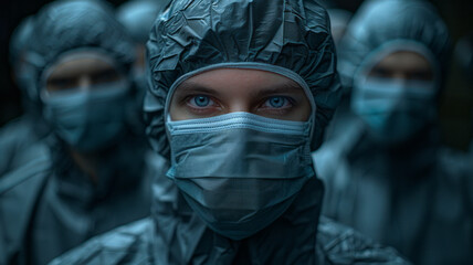 surgeons in surgical masks standing in a square,generative ai