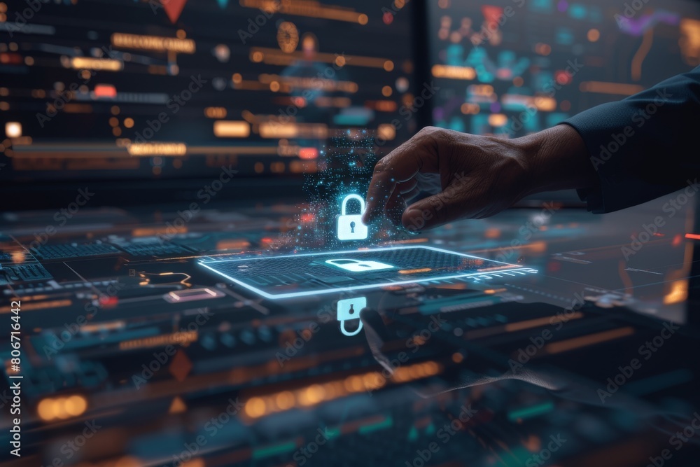 Poster secure confidential digital information against cybercrime with robust vpn, firewall, and cloud encr
