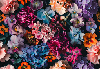 Vibrant floral tapestry on dark background
