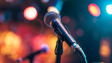 Obraz premium A microphone is pointed at a blurry background