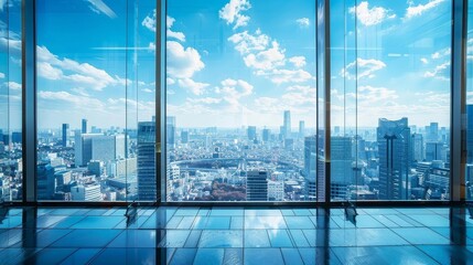 large window with cityscape view in the distance