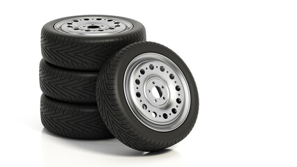 Obraz premium Car tires and wheels isolated on white background. 3D illustration