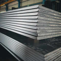 Group of construction steel products prepared for delivery to customers. Flat Steel Pipe Wallpaper...