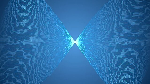 Animation of blue wave line pattern moving over blue background, Abstract blue swirly lines with glowing points loopable background