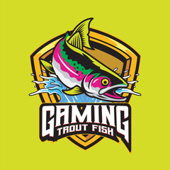 Vector Illustration of Rainbow Trout Fish and Water Splash with Vintage Illustration Available for Fishing Badge