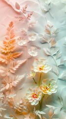 Colorful flowers and lush leaves intricately painted on a clean white backdrop