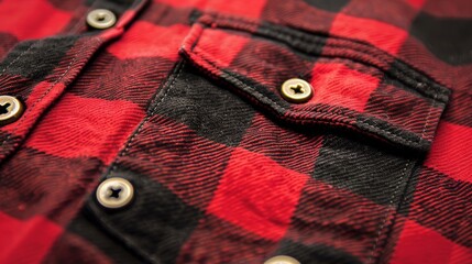 Red and Black Checkered Flannel Shirt Texture with Buttons