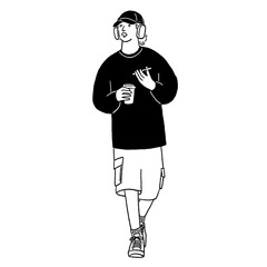 Man drinking Coffee City People Casual lifestyle Hand drawn line art Illustration