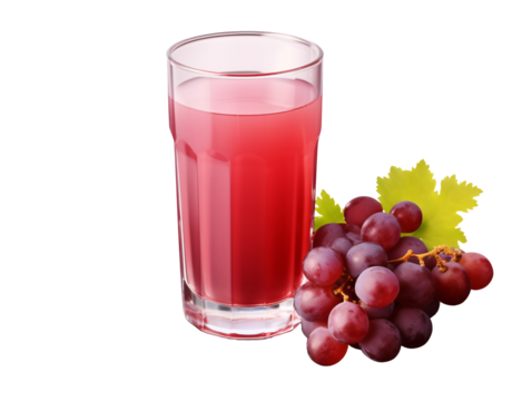 a glass of red juice next to a bunch of grapes