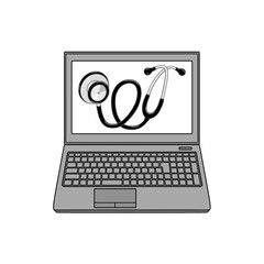 聴診器が表示されたノートパソコン