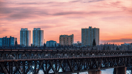 city skyline and bridge