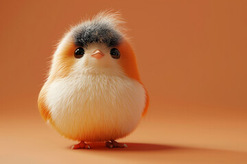 A delightful, fluffy, chick cartoon character, radiating cuteness and charm.