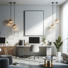 A room with a computer desk and a couch image attractive lively has illustrative meaning used for printing.