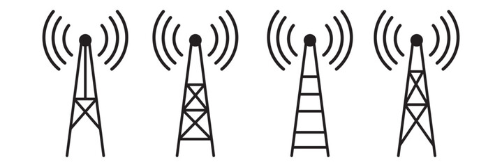 Wireless antenna tower icon. Antenna tower simple icons set. Collection of wireless, telecommunication antenna icons on white background. EPS 10