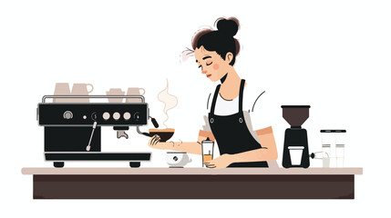 Fototapeta na wymiar Barista girl doing coffee over white Vector illustration