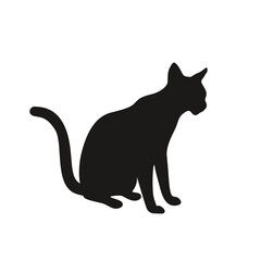 Silhouette of a cat in a sitting pose in a vector, flat style.