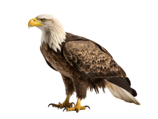 a bald eagle standing on a white background