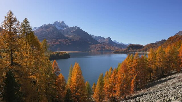 Lake Sils or Silseree and Piz da la Margna, Engadin, Switzerland