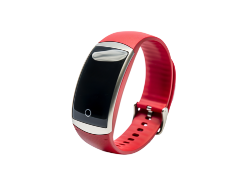 a red watch with a black screen