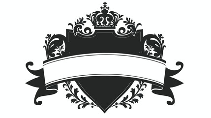 Black silhouette with heraldic square and ribbon