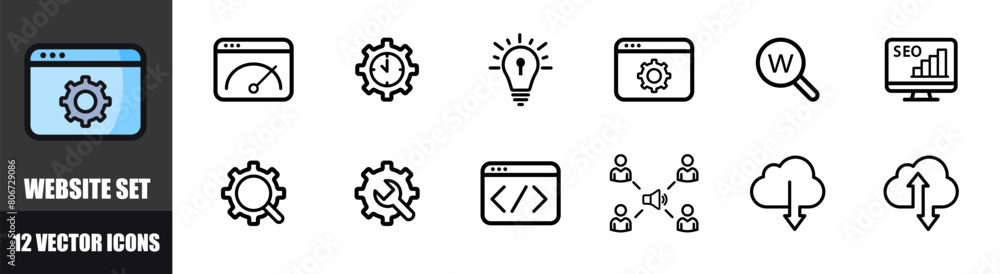 Poster website icon set. linear style. vector icons