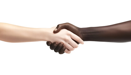 Handshake between black and white hand isolated