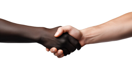 Handshake between black and white hand isolated