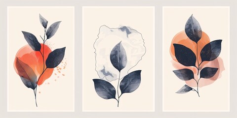 Nature-inspired minimalist wall art set with abstract plant drawings for wall d√©cor or wallpaper.