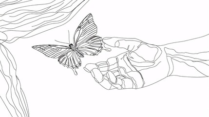A hand-drawn butterfly illustration on a white background.
