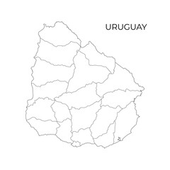 Uruguay administrative division contour map. Regions of Uruguay. Vector illustration