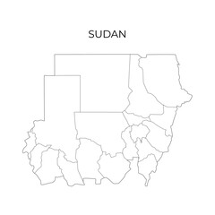 Sudan administrative division contour map. Regions of Sudan. Vector illustration