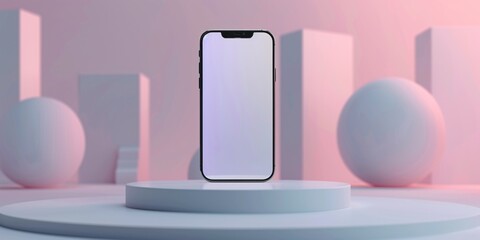A white phone on a bright stand, showcasing presentation and mockup ideas in a 3D image.