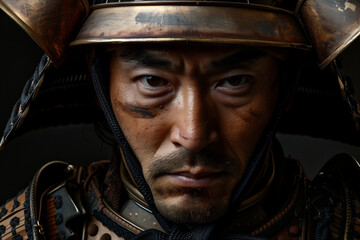 Powerful Close-Up Portrait of a Samurai with Determined Expression
