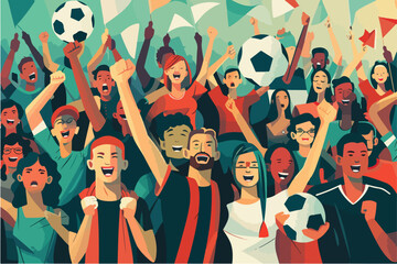 Football fans illustration. Emotions forfeits. People cheer for a sports team.