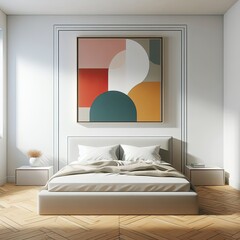Bedroom interior with a painting above it photo photo photo attractive.