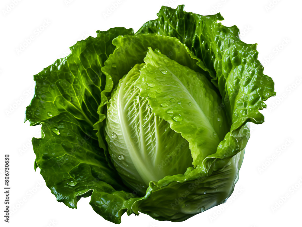 Sticker a head of lettuce with water droplets on it