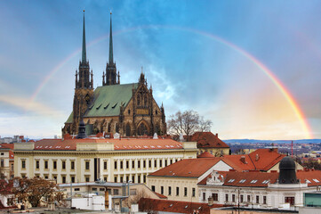 Rainbow over Brno - Petrov, Cathedral of St. Peter and Paul. Czech Republic - Europe.