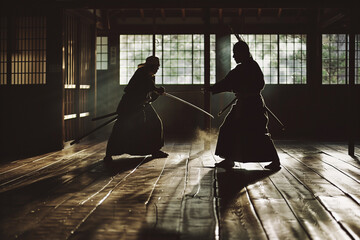 Traditional Samurai Training Session Inside an Ancient Dojo