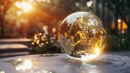 	
Crystal globe with sustainable development and ESG icon for environment social, governance, and business cooperation for World sustainable environment social governance concept. Earth day	