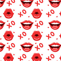 Mouth women smile kiss glamour red lips pattern xoxo lips decoration wrapping, packaging, print, fashion, background illustration