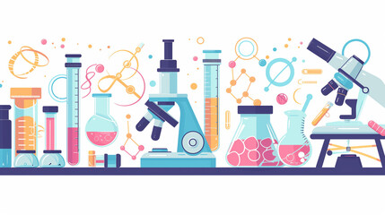Laboratory equipment banner. Concept for science, medicine and knowledge. Flat vector illustration. Laboratory glassware. Scientific equipment, laboratory equipment.