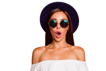 Close-up portrait of crazy cool shocked exquisite nice lovely lovable fascinating emotional lady isolated over red pastel background