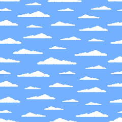 White clouds on blue background. Vector seamless pattern. Best for textile, wallpapers, wrapping paper, package and your design.