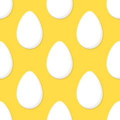 White eggs on yellow background. Vector seamless pattern. Best for textile, wallpapers, kitchen decoration, wrapping paper, package and your design.