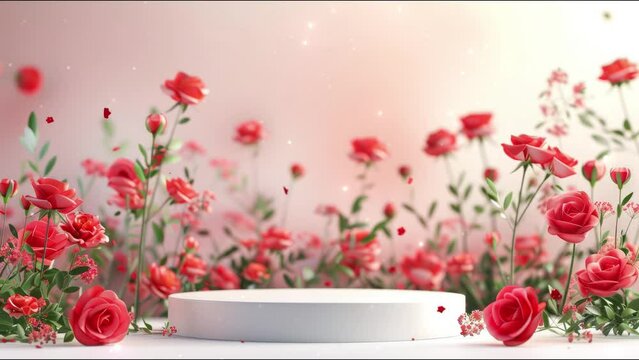 Podium background flower rose product red 3d spring table beauty stand display nature white. Garden rose floral summer background podium cosmetic valentine easter field scene gift red day romantic