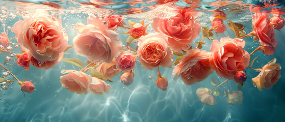 Serene roses floating on water surface