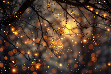 Beautiful fairy lights pattern with tree branches for background